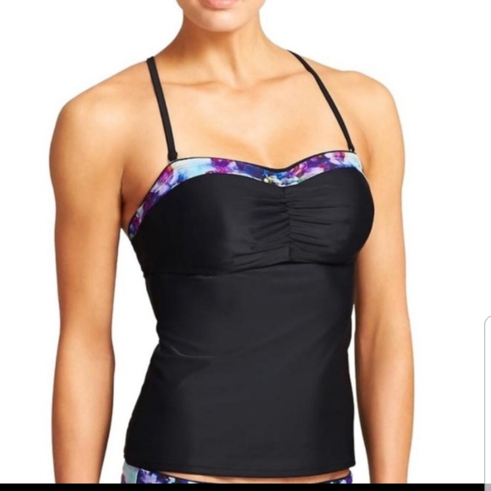 NWT Athleta Black Floral Fade Bandeau Tankini Top